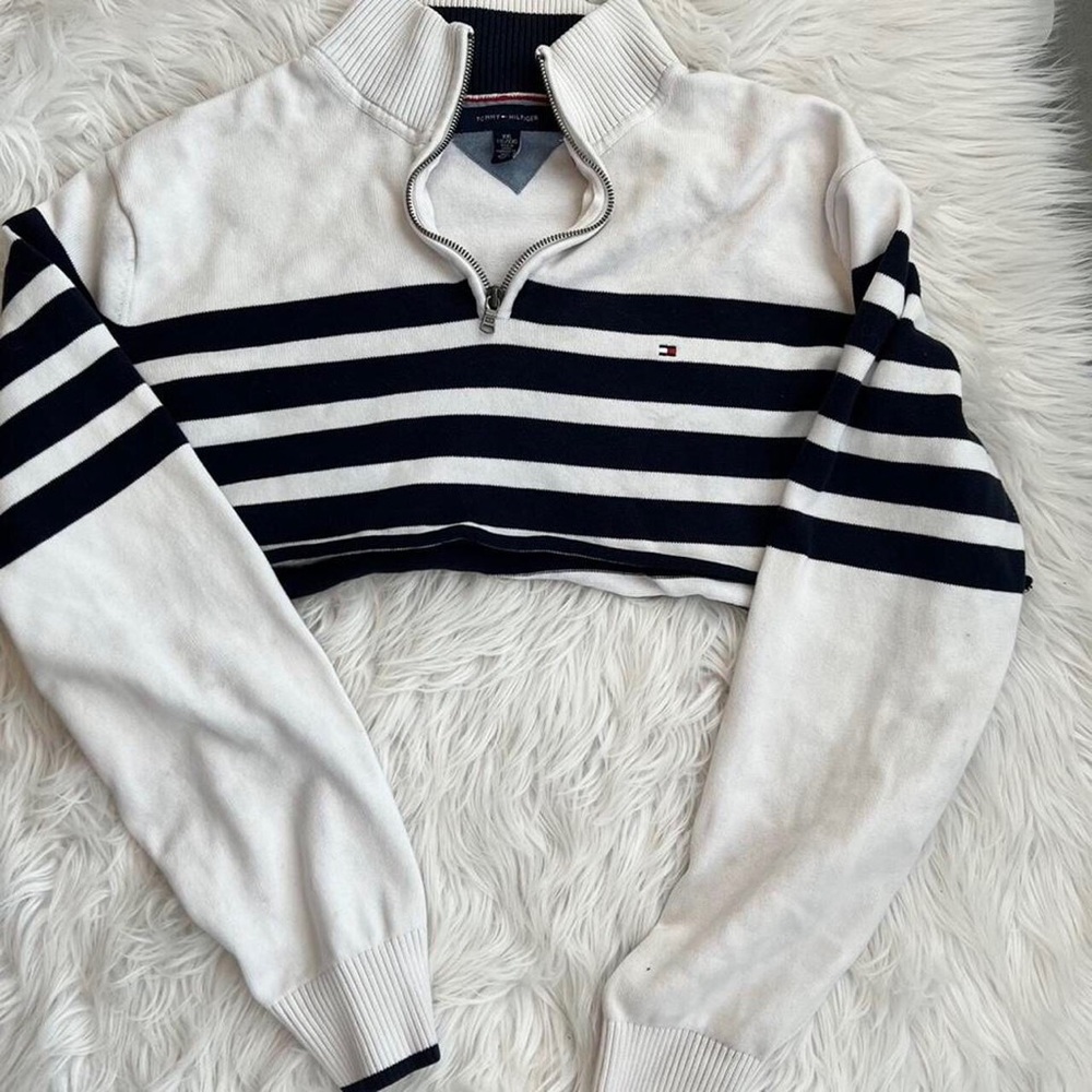 Tommy Hilfiger cropped striped zip up sweatshirt